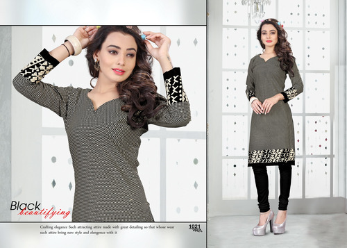 Ladies Printed Cotton Kurti Decoration Material: Laces
