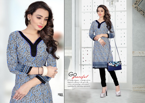 Sky Blue Cotton Kurti For Women