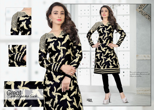 Black Designer Printed Kurti