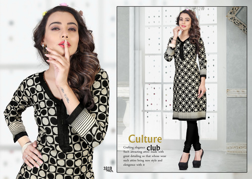 Cotton Collection Kurti Materials - Cotton, L/XL Size, Black Color | Skin Friendly, Alluring Prints, Shrinkage and Fade Proof