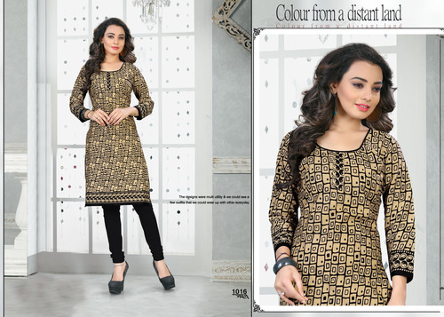 Black And Golden Latest Cotton Kurti Material