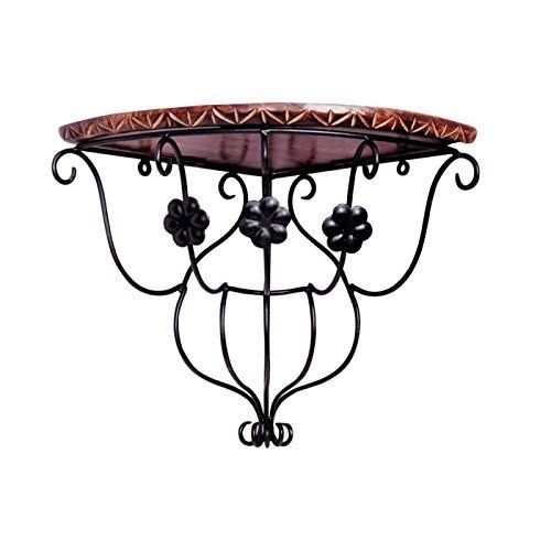 Desi Karigar wood shelf And wrought iron hand carved leaf design wall bracket Wall Shelves Handmade