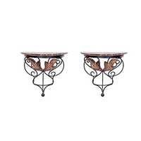Desi Karigar wood & wrought iron hand carved leaf design wall bracket/Wall Shelves set of 2