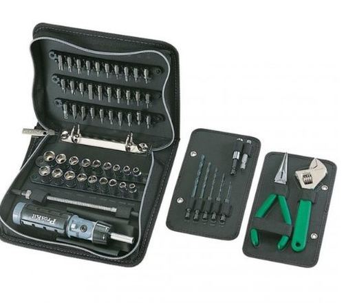 Universal Tool Kit - 59 Piece Set, Adjustable Wrench, Long Nose Plier, Multi-Angle Ratchet Handle, Magnetic Bit Adaptor, Flexible Extension, Zipper Bag