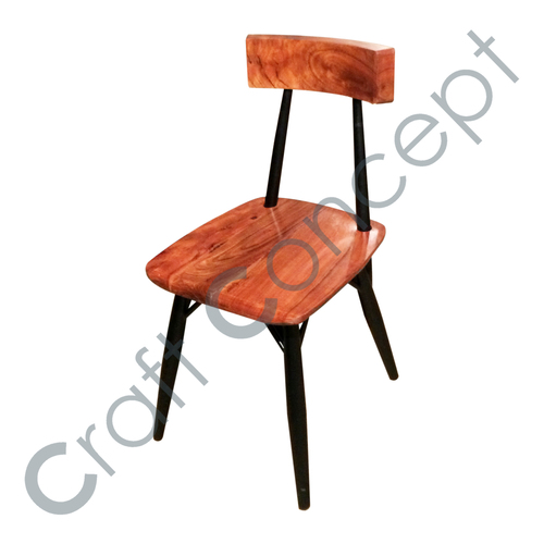 Wood Carving Wooden Back With Black Metal Chair
