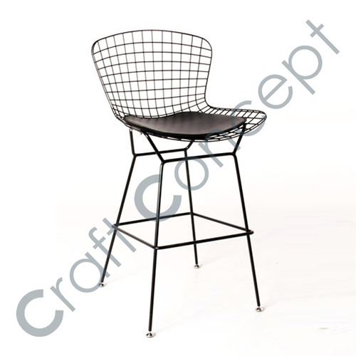 Iron Mesh Bar Chair With Leather Seat No Assembly Required