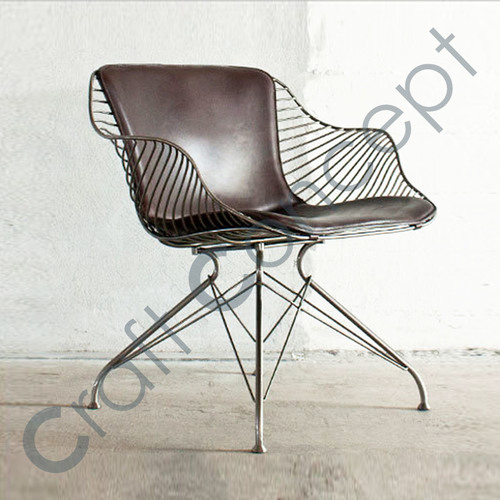 Brown Leather & Metal Chair No Assembly Required
