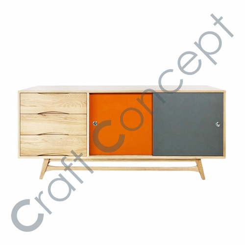 3 Drawer Orange & Orange Wood Tv Cabinet No Assembly Required