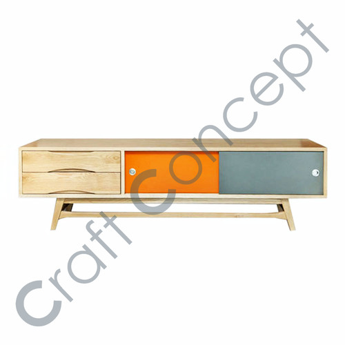 2 Drawer Orange & Orange Wood Tv Cabinet No Assembly Required