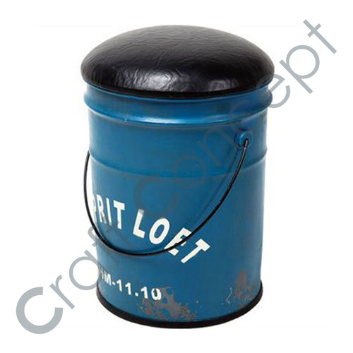 Blue Bucket Stool With Leather Seat No Assembly Required