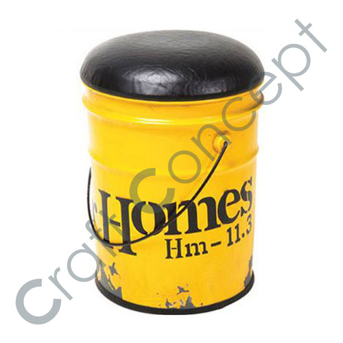 Yellow Bucket Stool With Leather Seat No Assembly Required