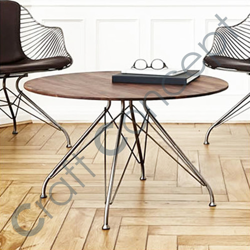 Round Wooden With Metal Legs Coffee Table No Assembly Required