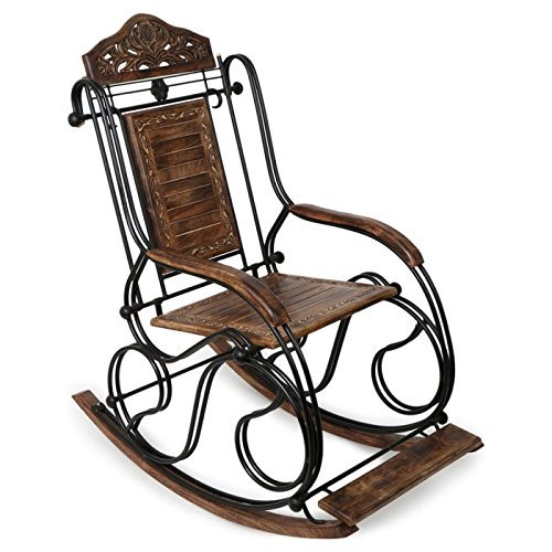 Desi Karigar Premium Quality Wooden And Iron Foldable Rocking Chair