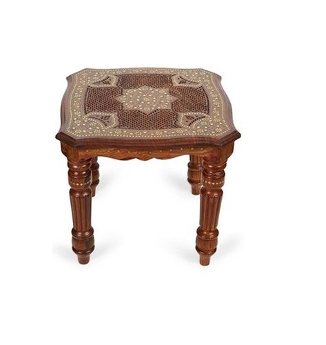 Desi Karigar Wooden Handcarved Work Square Shaped Side Table Size-14x14x12 Inch