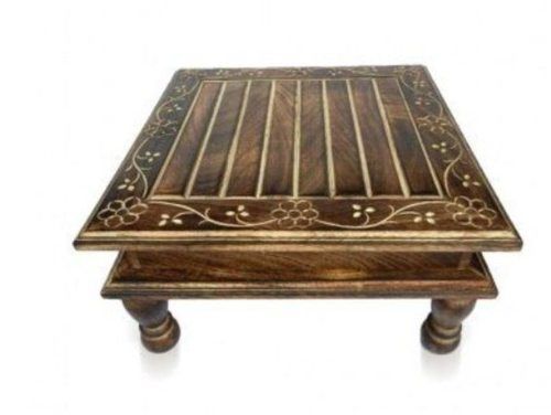 Desi Karigar Wood Low Height Stool Wooden Handicrafts Chowki Big (Black, Lxbxh: 15x15x8")