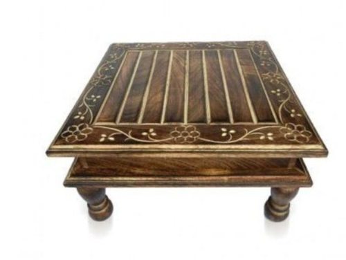 Desi Karigar Wood Low height Stool Wooden Handicrafts Chowki Big (Black, LXBXH: 15X15X8