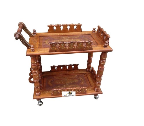 Desi Karigar Wooden Handcrafted Service Trolley/ Bar Service Trolley