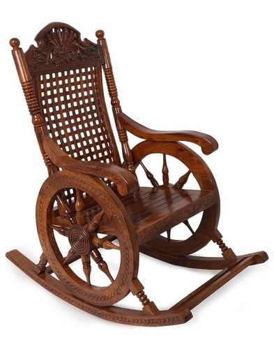 Desi Karigar Grandpa Rocking Chair Hand Caved (Brown, 43 X 24 X 37)
