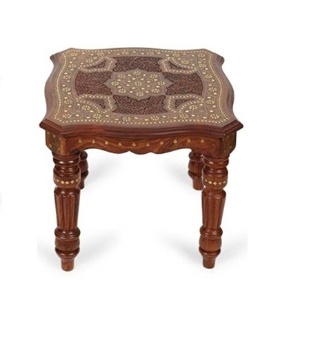 Desi Karigar Sheesham Wood Brass Inlay Solid Wood Foldable Coffee Table 18x18x15 LxBxH Inches