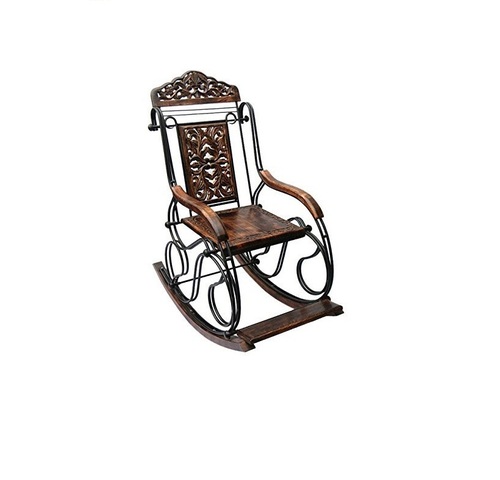 Desi Karigar Premium Quality Wooden And Iron Foldable Rocking Chair