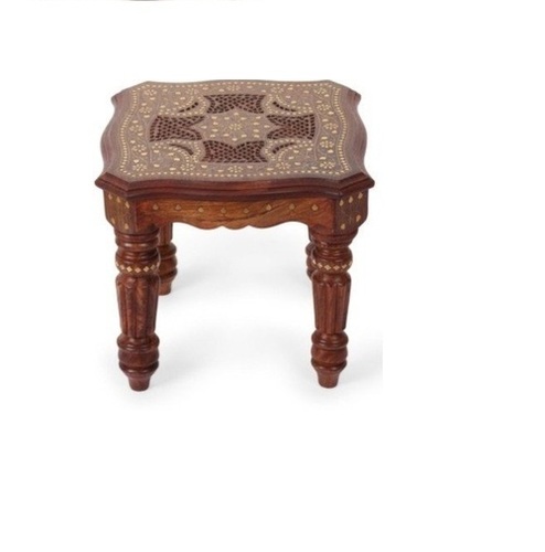 Desi Karigar Sheesham Wood, Brass Inlay Solid Wood Coffee Table 14x14x12 LxBxH Inches
