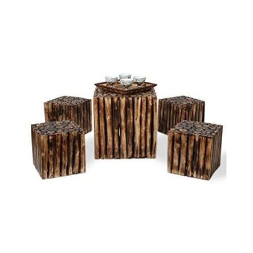 Desi Karigar Wooden Antique Square Shaped Coffee Table With 4 Stool Size(LxBxH-16x16x16) Inch