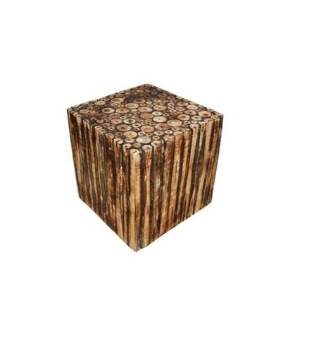 Desi Karigar Wooden Square Shape Stool/Chair/Table Made From Natural Wood Blocks 12 inch