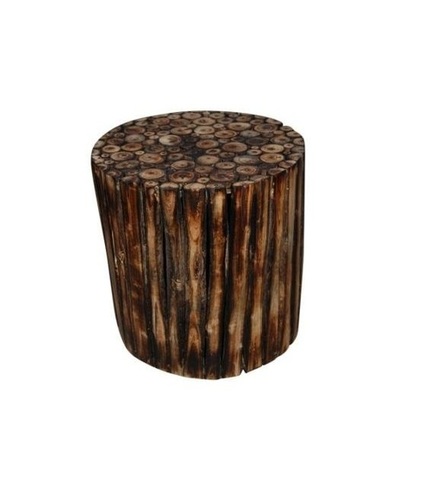 Desi Karigar Wooden Round Shape Stool/Chair/Table Made From Natural Wood Blocks 10 inch