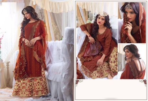 Brown & Cream Shop Heavy Work Designer Suit Online