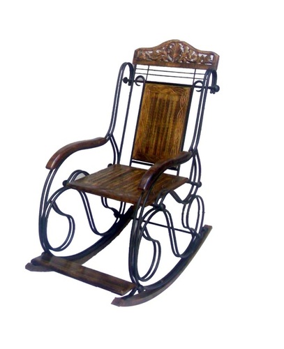 Desi Karigar Premium Quality Wooden And Iron Foldable Rocking Chair (Brown)