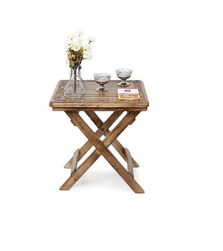 Desi Karigar Wooden Antique Foldable Table With Hand Carving Work Size(LxBxH-18x18x19) Inch