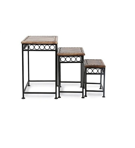 Desi Karigar Home Decor Fancy Design Wood & Iron Table Set Of 3 Size(LxBxH-17x14x23.5) Inch