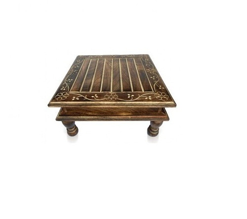 Desi Karigar Wooden Chowki Small ( Black, LXBXH: 12X12X7