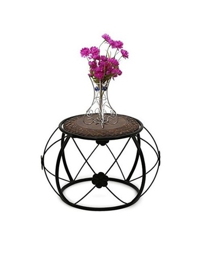 Desi Karigar Wooden & Iron Stool/Table Home Decor Size(LxBxH-13x13x12) Inch