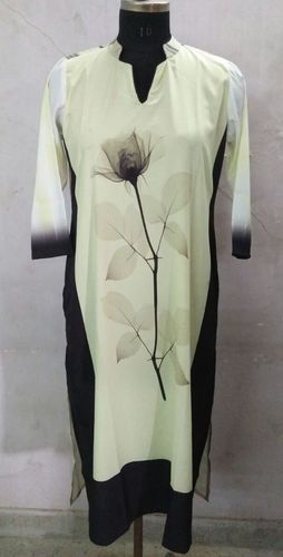 Pale Yellow Crepe Digital Printed Kurtis