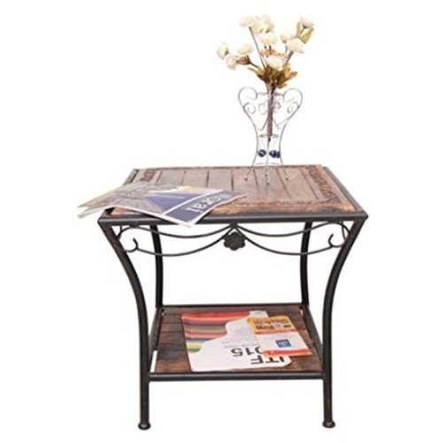 Desi Karigar Wood & Iron cum End Table Size(LxBxH-19x19x19) Inch
