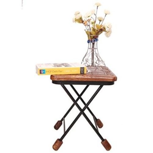 Desi Karigar Wood & Iron cum Foldable End Table Size(LxBxH-12x12x12) Inch