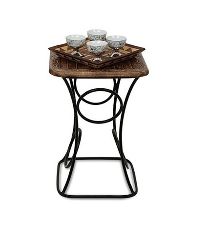 Desi Karigar Home Decor Fancy Design Wood & Iron Table Size(LxBxH-16x16x23) Inch