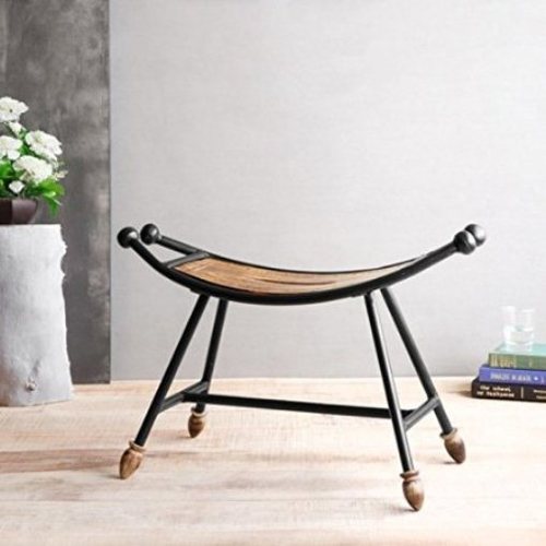 Desi Karigar Wooden & Wrought Iron Stool/Chair ( Black, 25 x 9 x 12 inch )
