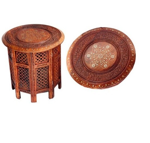 Desi Karigar Wooden Foldable Table ( Brown, 12 inch )