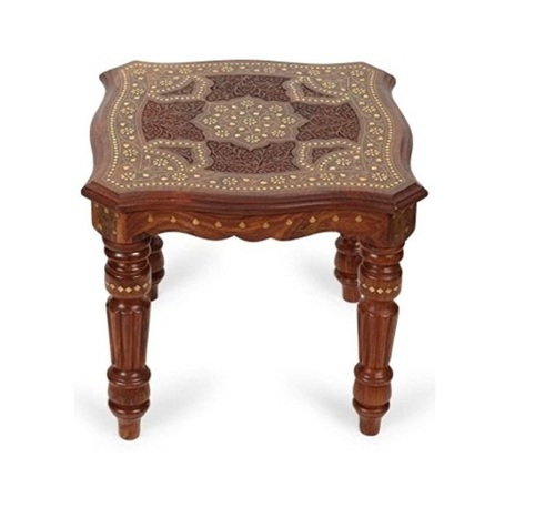 Desi Karigar Wooden Handcarved Work Square Shaped Side Table