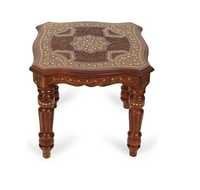 Desi Karigar Wooden Handcarved Work Square Shaped Side Table