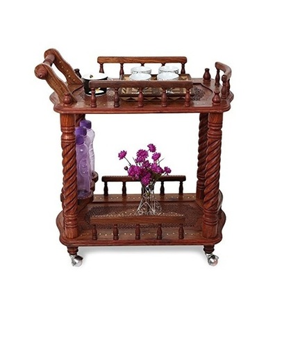 Desi Karigar Wooden Kitchen Tools Storage Service Trolly Size(LxBxH-30x18x32) Inch
