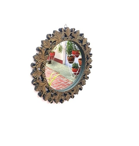 Desi Karighar Beautiful Design Mirror With Wooden Frame Size (LxBxH-16x1x16) Inch