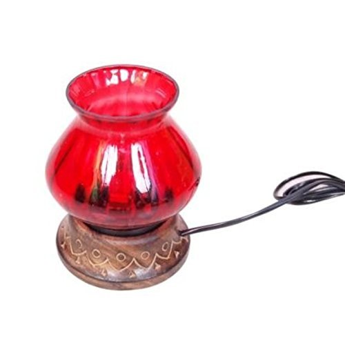 Desi Karigar Wooden & Iron hand carved Colored Electric Chimney Lamp design Red