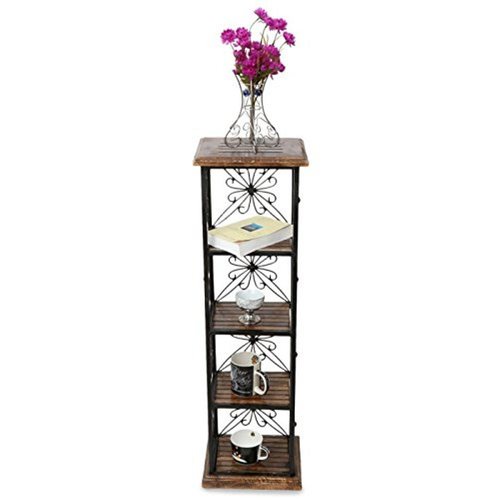 Desi Karigar Wood Shelf And Iron Book Shelf cum End table With 4 Shelves Size(LxBxH-11.5x9.5x40.5) Inch