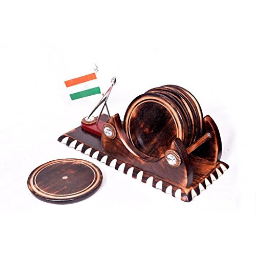 Desi Karigar Wooden Big Tea/Coffee Coaster With Indian Flag