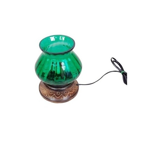 Desi Karigar Wooden & Iron hand carved Colored Electric Chimney Lamp design Green