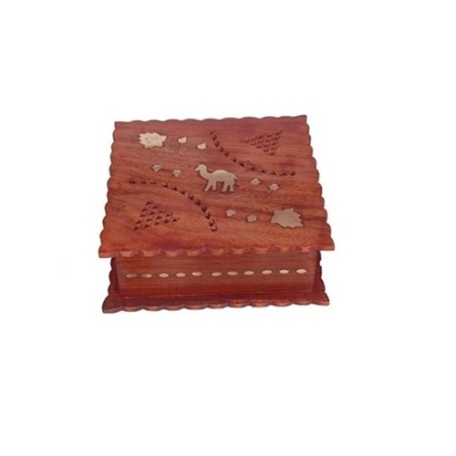 Desi Karigar Wooden Antique Jewellery Box with Brass Carving Design