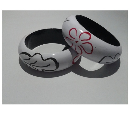 Desi Karigar Wooden Bangles - White ( White, 2.5 inch )